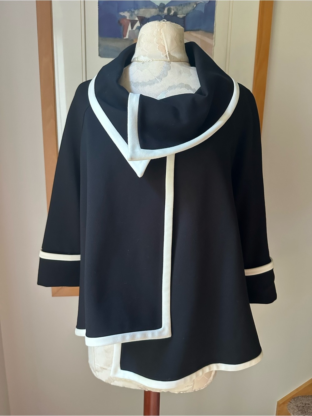 Joseph Ribkoff Assemetrical B&W Swing Coat Jacket